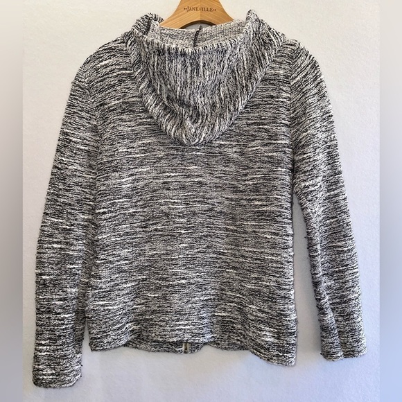 J.Crew Black White Full Zip Knit Hoodie Hooded Sweater Women's Small - Picture 2 of 3